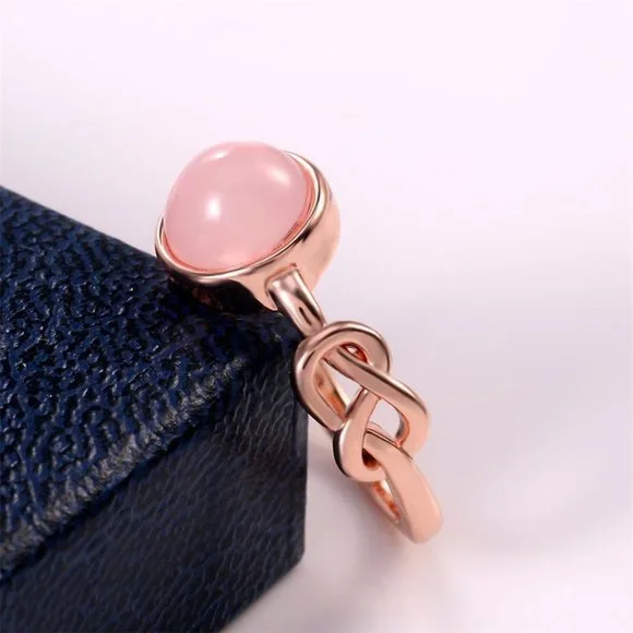 💎 Sweet Pink Round Opal Refine Trendy Weave Rose Gold Rings for Women,PD176